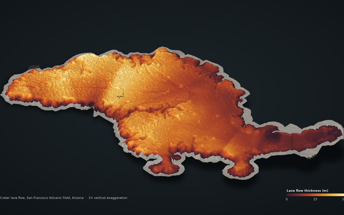 3D model of the SP Crater lava flow coloured by thickness