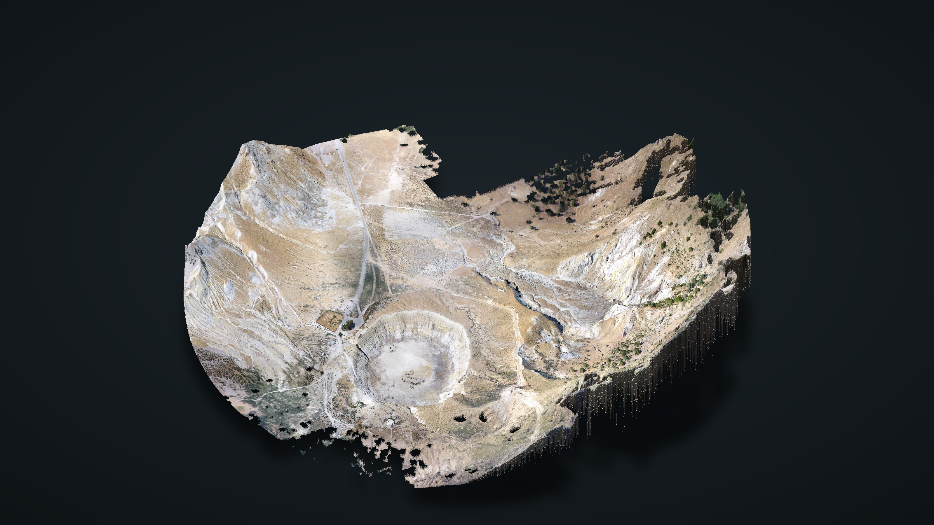 3D view of the Nisyros caldera floor with the drone orthomosaic draped over the elevation model, Stefanos crater in the foreground